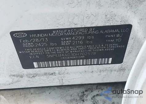 2013 Hyundai Sonata Gls из США, поврежденный, VIN 5NPEB4AC3DH702578
